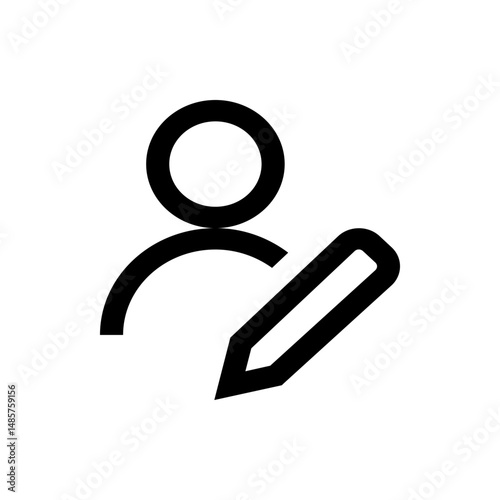 Person icon with a pencil overlay representing user editing or profile modification functionality in black
