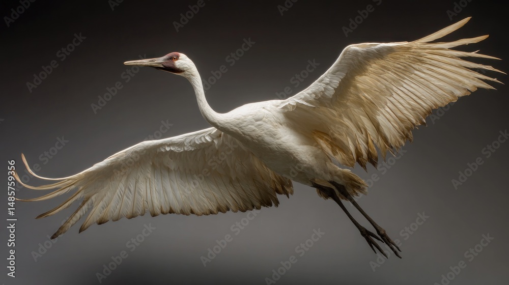 Fototapeta premium Majestic Flight of the White Crane: A Study in Elegance and Grace