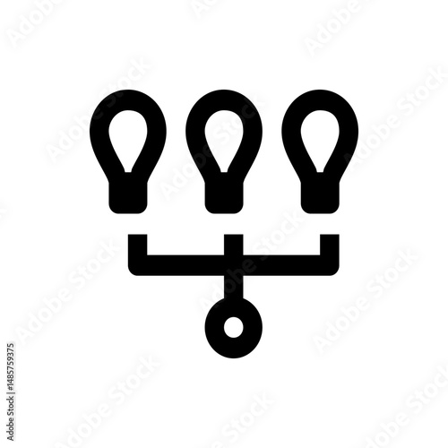 Three bulb shapes connected to a central node through a horizontal bar in a simple black icon