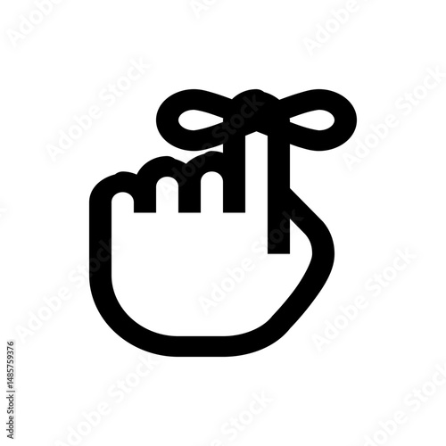 Black and white reminder string tied around finger depicting a simple memory aid and a forgetfulness symbol