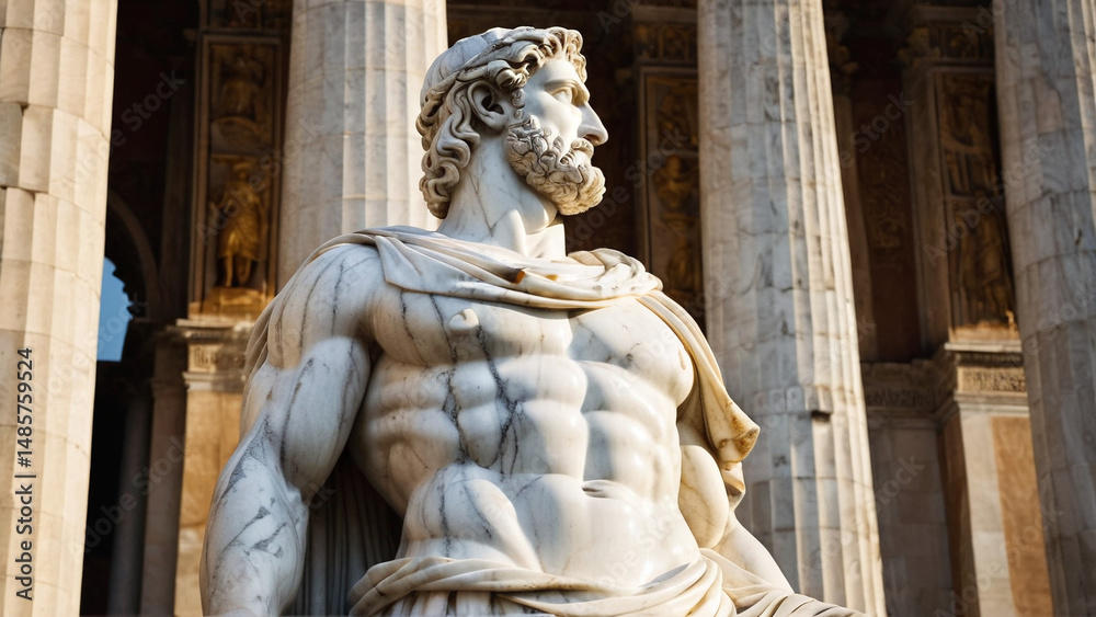 Fototapeta premium Detailed Marble Figure of a Bearded Greek Warrior