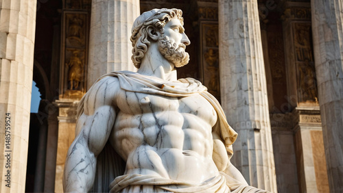 Detailed Marble Figure of a Bearded Greek Warrior