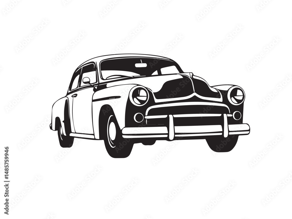 Naklejka premium Vintage classic car silhouette. Vintage car silhouette isolated on white background. Classic car silhouette vector design.