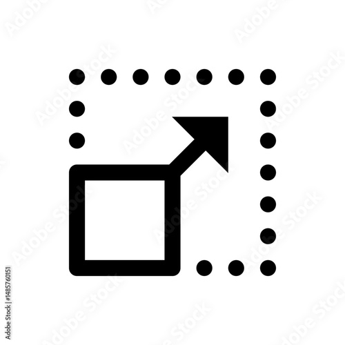 Arrow pointing out from a square with a dotted line border indicating expansion or maximization of content