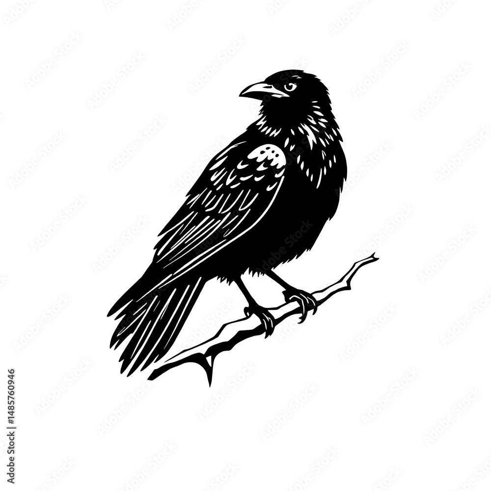 Obraz premium black and white crow line art vector