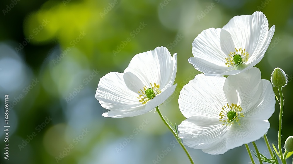 Fototapeta premium White Flowers Blooming in Sunlight