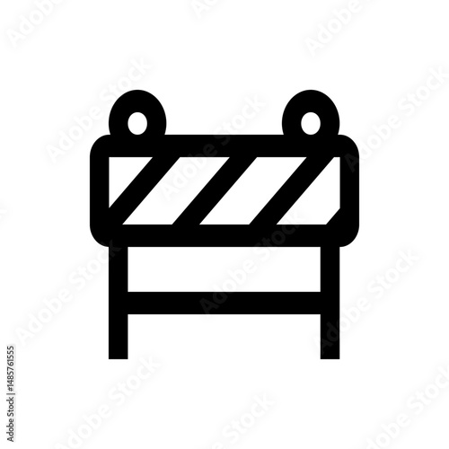 Illustration of a black construction barrier with diagonal stripes and rounded top supports displayed clearly