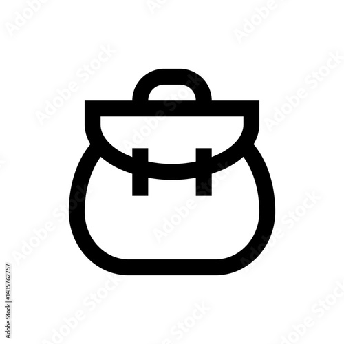 Illustration of a simple black outline of a satchel bag with a handle and two clasps in a vector format
