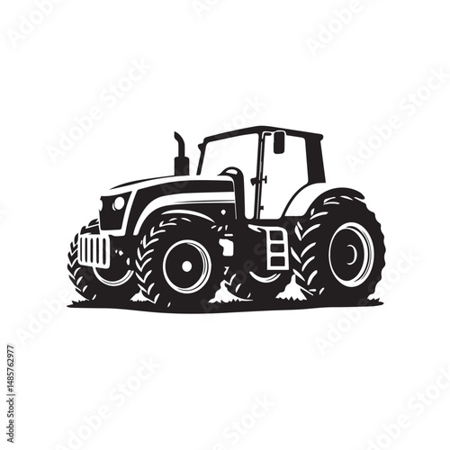 Farm tractor, black and white silhouette logo design isolated on a white background. A farm Tractor Silhouette. Vector illustration.	