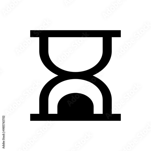 Illustration of an hourglass with a black base and top and a black filled bottom section on a white background