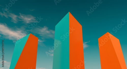 Abstract buildings orange teal design