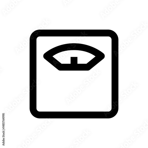 Illustration of a black and white bathroom scale with a rounded square outline and indicator at the top
