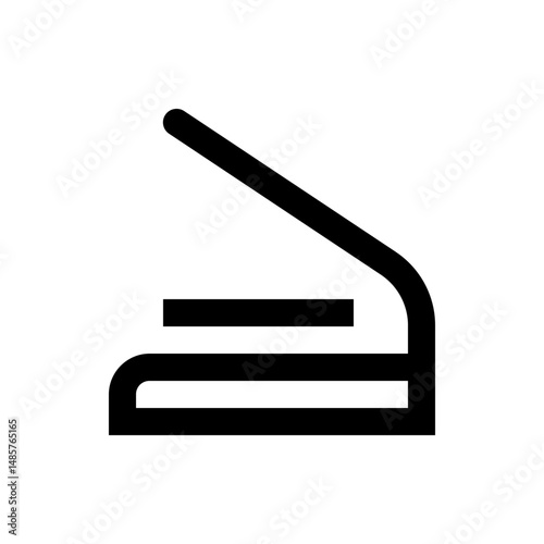A black and white minimalist line drawing of a flatbed scanner with the lid open on a white background