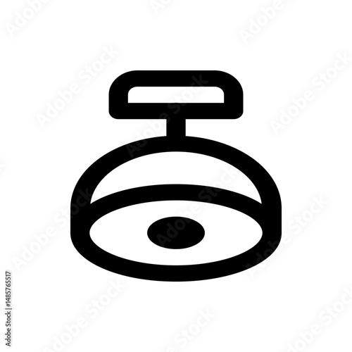 Illustration of a black surgical light with a rounded lamp and a rectangular support structure above it