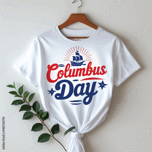 White T Shirt Design Columbus Day Celebration Graphic