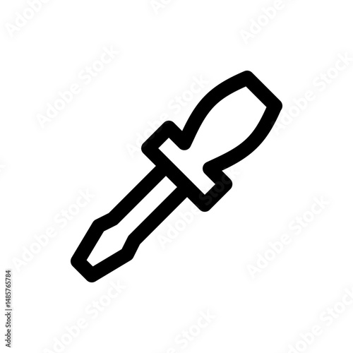 Illustration of a black outline screwdriver with a handle and a flat head on a white background tool icon