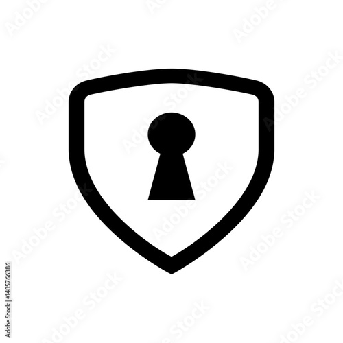 Illustration of a black shield outline containing a black keyhole shape in the center on a white background
