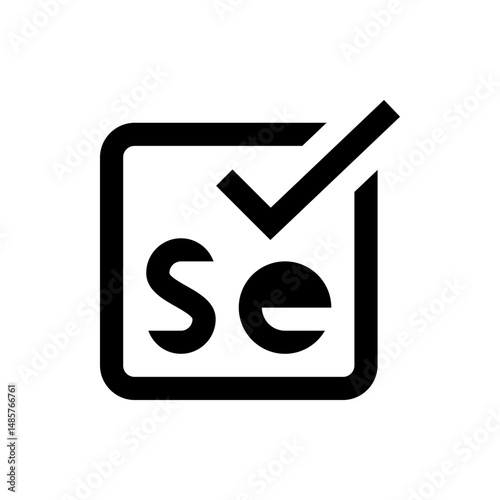 Black square outline containing the letters se with a check mark in the upper right corner of the square