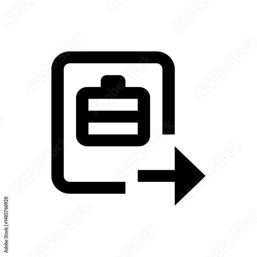 Illustration of a battery inside a rounded square with an arrow pointing to the right side of the square
