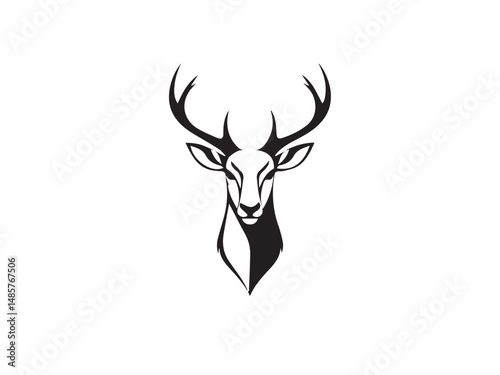 Black deer silhouette on white background. Deer silhouette vector. Animal silhouette. Deer vector Illustration.