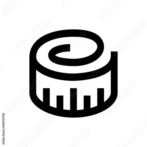 Illustration of a rolled measuring tape with visible markings indicating measurement increments and precise length