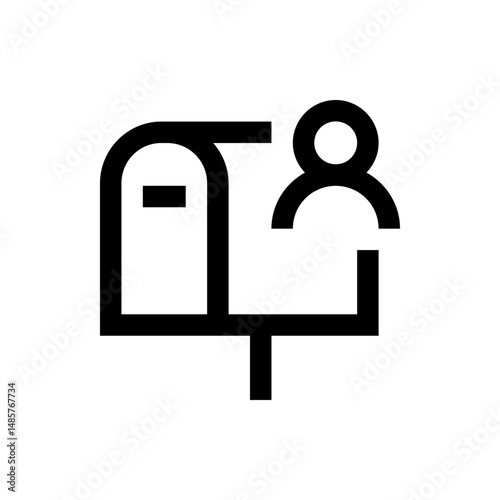 Illustration of a mailbox with a person icon next to it in a simple black and white design style icon