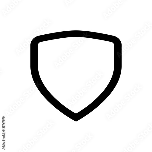 Illustration of a simple black outline of a shield shape with rounded corners on a white background design