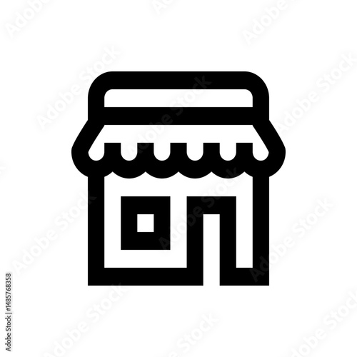 Illustration of a simple store front with an awning and a window in a minimalist black line style