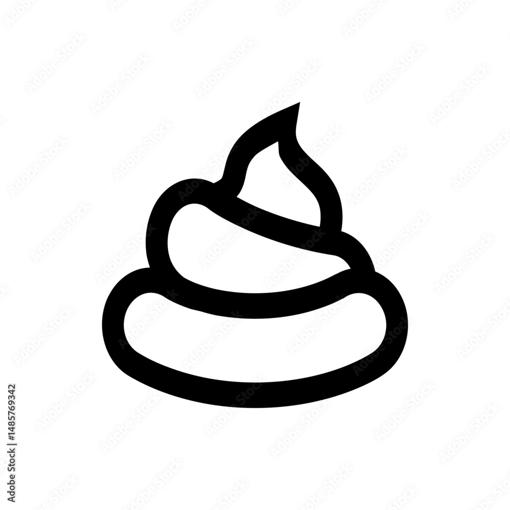 A simple black and white drawing of a pile of poo with a swirl on top and a smooth base design element