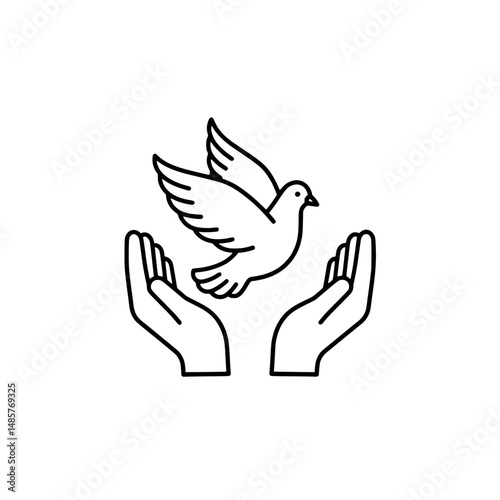 Dove and hands icon representing concepts of peace and harmony