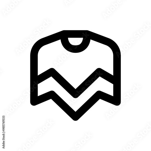 Illustration of a stylized poncho with a round neck and zigzag hemline in a minimalist black outline style