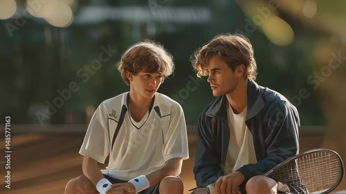 Coach advising young player during clay court break