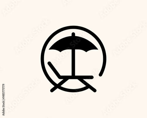 Summer beach chair and umbrella vector icon