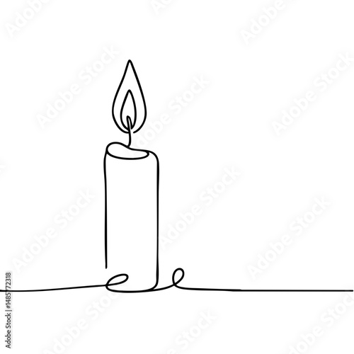 Simple line art of a candle with a flame on a plain background  