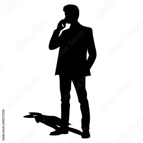 Man standing in silhouette while talking on a mobile phone