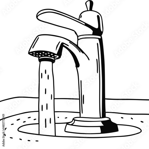 Faucet with running water in a simple kitchen sink design  