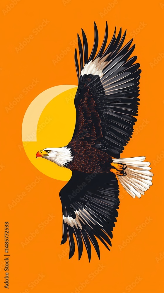 Fototapeta premium Eagle in flight against orange background