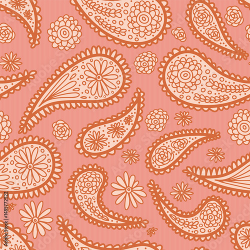 Intricate floral paisley warm pumpkin orange light cute romantic feminine rose pink