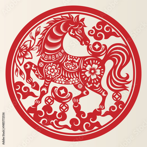 Chinese New Year papercut of the zodiac sign for the Year of the Horse.