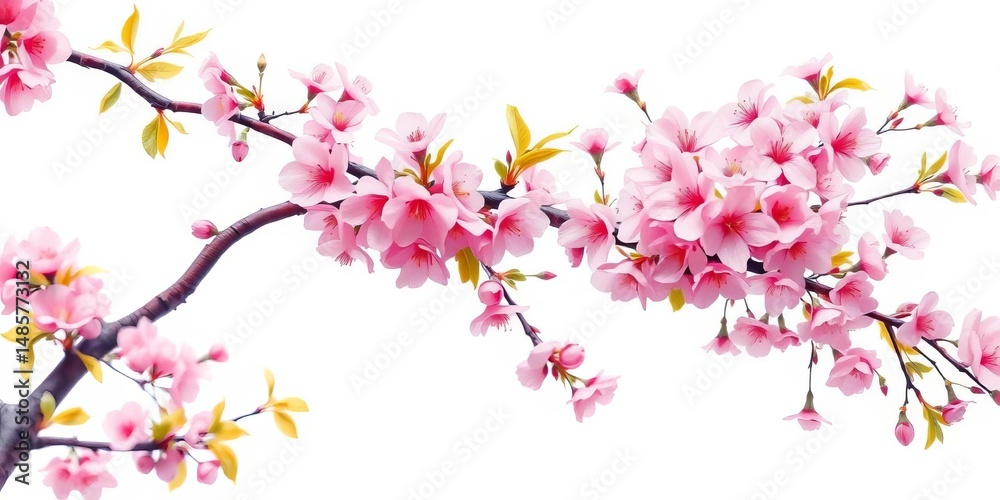 Delicate watercolor cherry blossom tree, vibrant pink flowers, flowing branches, spring leaves on white background, watercolor, image Delicate watercolor cherry blossom tree, vibrant pink flowers, flowing branches, spring leaves on white background, watercolor, image
