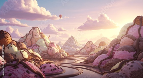 Whimsical Ice Cream Landscape A Dreamy Digital Art Scene