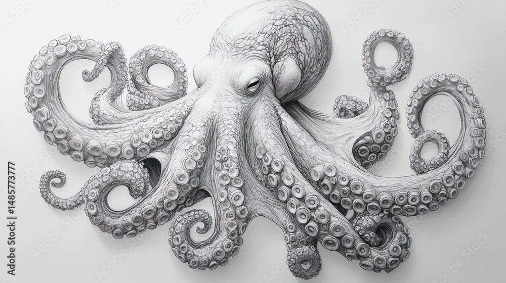 Obraz premium Detailed grayscale octopus illustration