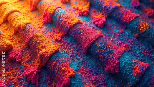 Geometric shapes repeat in vibrant colors on fabric , angles, texture, fabric