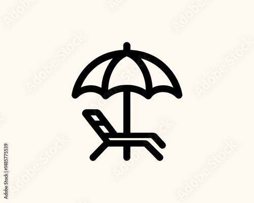 Flat beach chair and umbrella logo icon