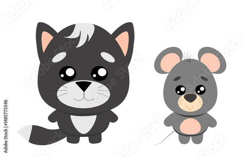 Cute Cartoon Cat and Mouse Characters