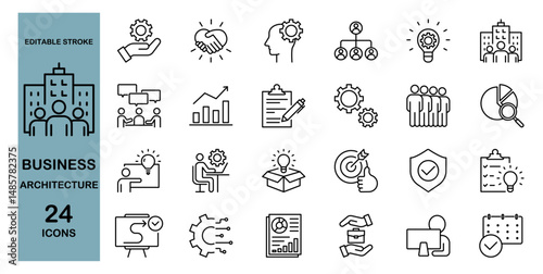 Business architecture line icon set. Business, company, management, strategy. Editable stroke. Vector illustration