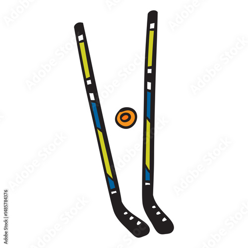Hockey sticks puck sports illustration