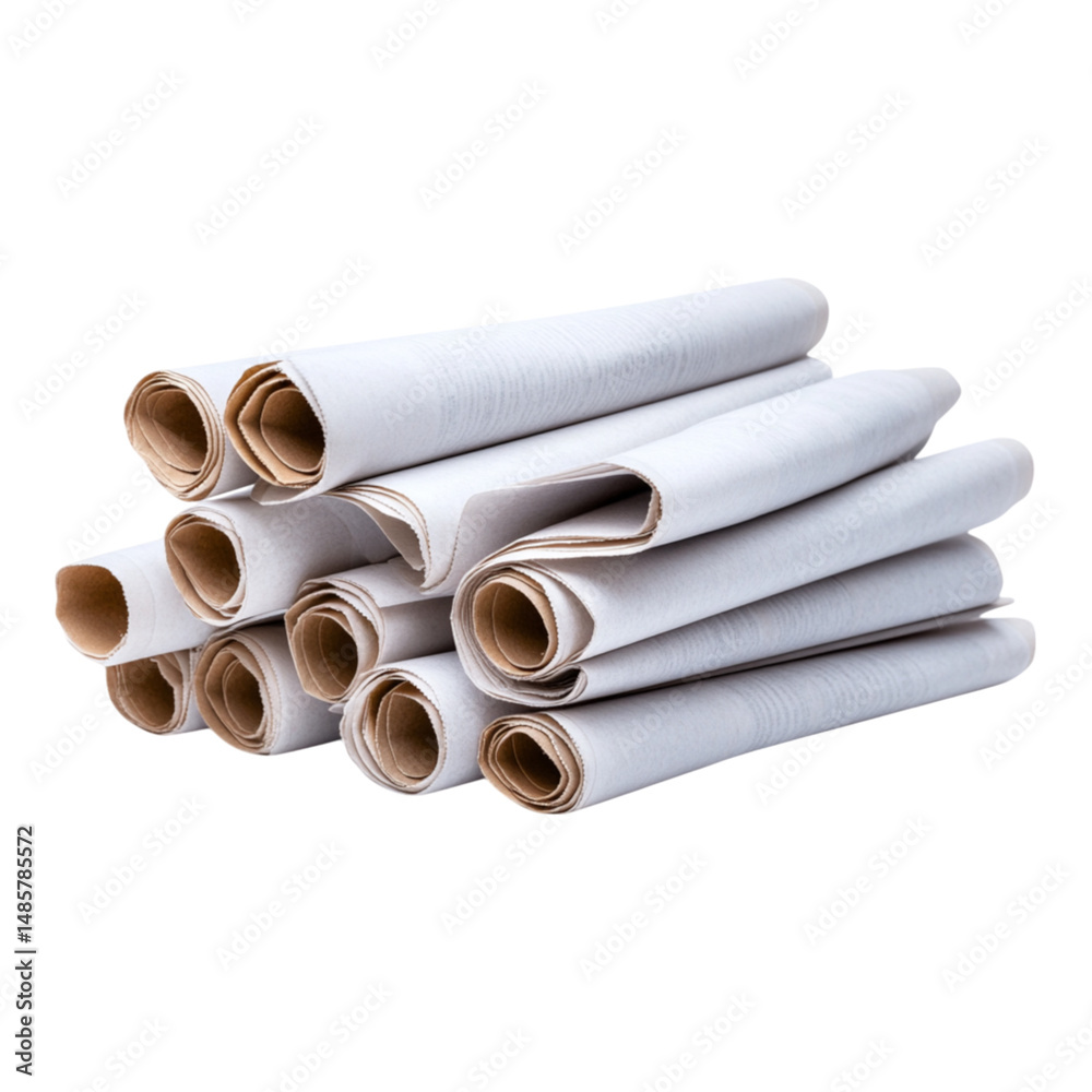 Fototapeta premium Stacked Unrolled White Paper Rolls on a Clean Background