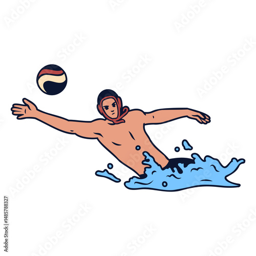 Waterpolo player reaching ball color stroke