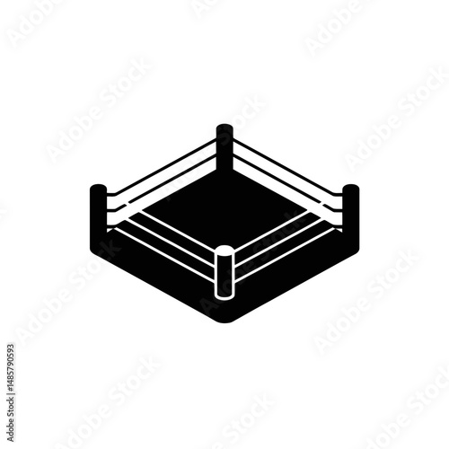 A black features a simplified boxing ring with three ropes on each side